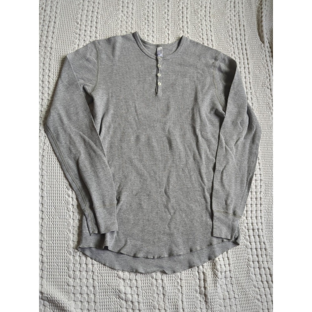 American Apparel Dexter Henley Sz Large Fits Medium Long Sleeve Shirt Gray